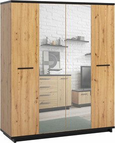 Kledingkast Morlira 108, Matzwart, Artisan eiken, 215x180x60cm, 200.48 kg, Kledingkast deuren: Met scharnieren, Aantal planken: 7, Aantal planken: 7