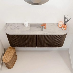 Mondiaz Joya DLux 105cm toiletmeubel ronding links/rechts walnut met wastafel faye midden 1 kraangat glace