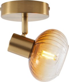 Moderne plafondspot goud met amber glas rond - Teddy