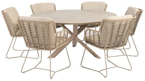 Prado Fabrice dining tuinset 160xH75 cm rond keramiek latte 4 Seasons Outdoor