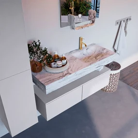 Mondiaz Alan DLux badmeubel 120cm cale 2 lades met wastafel glace rechts 1 kraangat