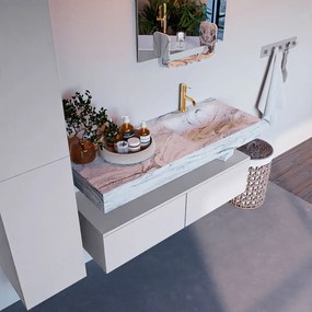 Mondiaz Alan DLux badmeubel 120cm cale 2 lades met wastafel glace rechts 1 kraangat