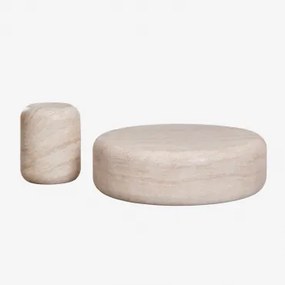 Set Van 2 Ronde Betonnen Tuintafels Fonelas Look Travertino - Sklum