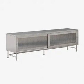 Paoline Tv-meubel 180x40 Cm Van Staal En Glas Geborsteld Grijs - Sklum