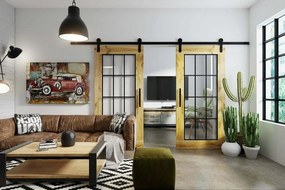 Houten Schuifdeur -  Met Glas (onbehandeld) - Zwart - Incl. Rails