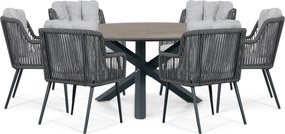 Tuinset Ronde Tuintafel 6 personen 150 cm Rope Grijs  Lifestyle Garden Furniture Tivoli/Ancona
