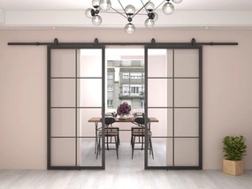 Dubbele Stalen Schuifdeur Smartline 8-vaks Met Helder Glas - Zwart - Incl. Rails