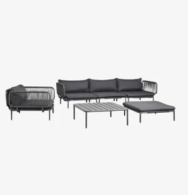3-delige Modulaire Tuinbank Met 2 Hoekfauteuils, Poef, Fauteuil En Salontafel Roubly Grijs – Grafiet - Sklum
