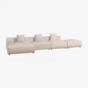 3-delige Chaise Longue Modulaire Bank Met Pof Linkshoek (↔︎450 Cm) Bruna Corduroy Beige – Linnen - Sklum