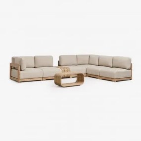 Brivori 6-delige Hoekmodulaire Loungeset Met Bijzettafel En Salontafel Van Acaciahout Lichte Acaciekleur - Sklum