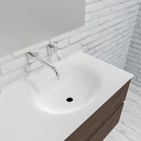 Zaro Sevilla Solid Surface badmeubel 150cm donker eiken zonder kraangat spoelbak rechts met 4 lades