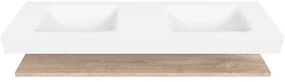Zaro Alan badmeubel 160cm met planchet washed oak en vrijhangende wastafel cloud dubbel zonder kraangat talc