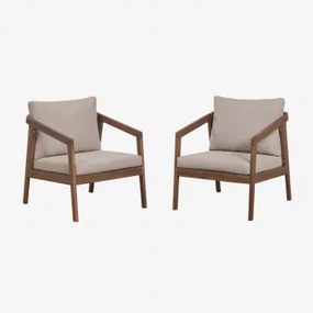 Set Van 2 Tuinstoelen Van Acaciahout Kaela Donker Acaciabruin & Hazelnootbruin Doek - Sklum