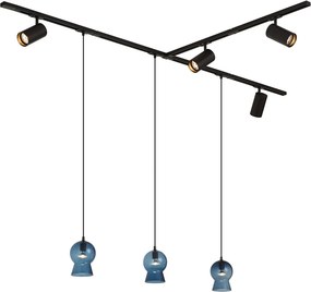 Modern railsysteem zwart met 4 spots en 3 hanglampen blauw 1-fase - Iconic Bell Jeana Luxe