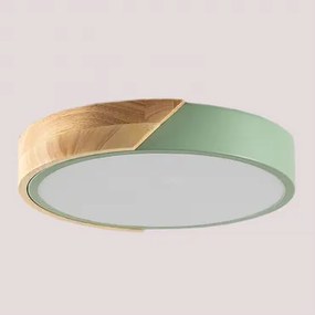 Ronde Led-plafondlamp Van Ijzer Jan Celadón - Madera Natural & Ø30 Cm - Sklum