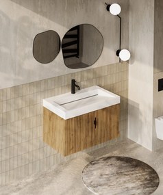 Muebles Calas badmeubel ribbelfront 80cm warm eiken met solid surface wastafel met kraangat
