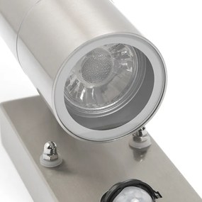 Buitenwandlamp staal 2-lichts IP44 met bewegingssensor - Duo