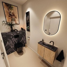 MONDIAZ TURE-DLUX 60cm toiletmeubel Washed Oak. EDEN wastafel Lava positie midden. Met 1 kraangat. TUREDX60WASM1LAV