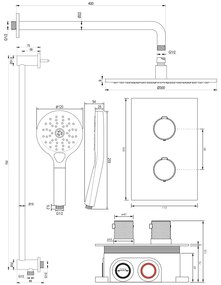 Brauer Gunmetal Carving complete inbouw regendouche set 46 met 30cm douchekop, gebogen muurarm, 3 standen handdouche en glijstang gunmetal geborsteld PVD