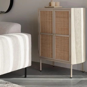 Beige Wandkast Met Rotan Deuren - 80x38x100cm.