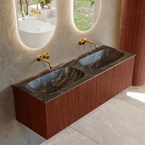 Mondiaz Kurve-dlux 140cm badmeubel ruby met 2 lades en wastafel stor small dubbel zonder kraangat lava