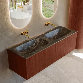 Mondiaz Kurve-dlux 140cm badmeubel ruby met 2 lades en wastafel stor small dubbel zonder kraangat lava