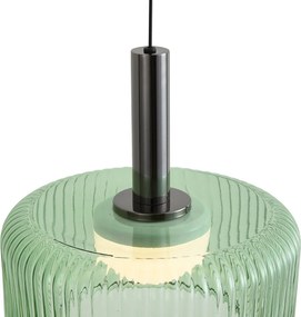 Design hanglamp gunmetal met groen glas incl. LED 3-staps dimbaar 3-lichts easylift - Fiera