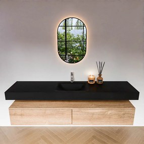 Zaro Alan badmeubel 190cm washed oak 2 lades met vrijhangende wastafel cloud midden 1 kraangat urban