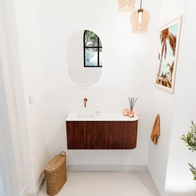 Mondiaz Joya 90cm toiletmeubel ronding rechts ruby met wastafel faye links zonder kraangat talc