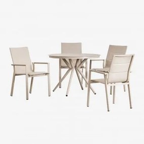 Ronde Tafel Set Ø100 Cm Valerie En 4 Stapelbare Tuinstoelen Van Aluminium Karena Tapioca Beige - Sklum
