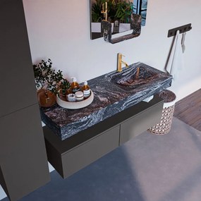 Mondiaz Alan DLux badmeubel 130cm dark grey 2 lades met wastafel lava rechts 1 kraangat