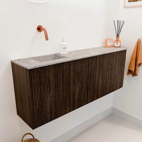 Mondiaz Joya DLux 110cm toiletmeubel ronding rechts walnut met wastafel faye links zonder kraangat glace