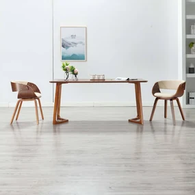 vidaXL Eetkamerstoel gebogen hout en kunstleer crèmekleurig