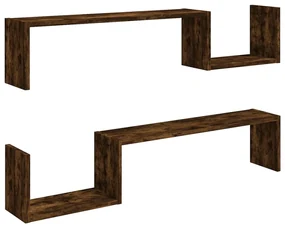 vidaXL Wandschappen 2 st 100x15x20 cm bewerkt hout gerookt eikenkleur