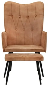 vidaXL Fauteuil met voetensteun canvas bruin