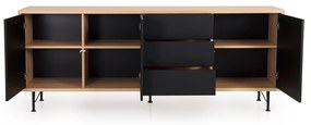 Tenzo Flow Groot Dressoir Mat Zwart Eiken - 206x44x79cm.