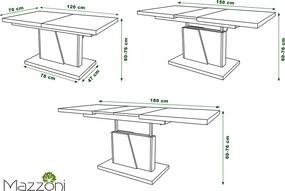 Mazzoni GRAND NOIR artisanaal eiken / beige, salontafel, uitschuifbaar
