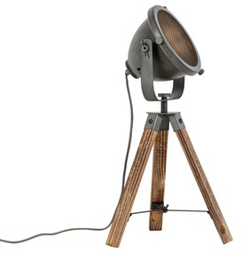 Industriële tafellamp tripod staal met hout kantelbaar - Emado