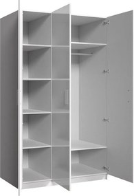 Kledingkast Campus, Wit, Glanzend wit, 198x120x55cm, 106 kg, Kledingkast deuren: Met scharnieren, Aantal planken: 6, Aantal planken: 6