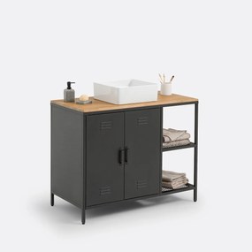 Wastafelmeubel, eik en staalr, Hiba