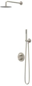 IVY Bond Regendoucheset - inbouw - 2-weg stop-omstel - 15cm plafondbuis - 25cm slim hoofddouche rond - glijstang met uitlaat - 150cm doucheslang - 3-standen handdouche - Geborsteld nickel PVD CSB2GNBBBB