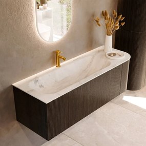 Mondiaz Kurve-dlux 135cm badmeubel ronding rechts shadow met 1 lade en deur en wastafel big medium kraangat links opalo