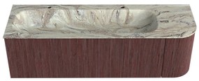 Mondiaz Kurve-dlux 145cm badmeubel ronding rechts ruby met 1 lade en deur en wastafel big large links 2 kraangaten glace
