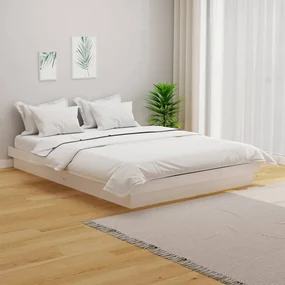 vidaXL Bedframe massief hout wit 135x190 cm 4FT6 double