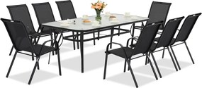 Modena metalen tuinmeubel voor 8 personen met grote tafel Garden Point zwart