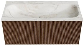 Mondiaz Kurve-dlux 100cm badmeubel walnut met 1 lade en wastafel big medium midden 1 kraangat ostra