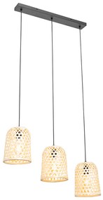 Eettafel / Eetkamer Oosterse hanglamp zwart met bamboe 3-lichts - RayanOosters E27 Binnenverlichting Lamp