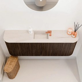 Mondiaz Joya DLux 115cm toiletmeubel ronding links/rechts walnut met wastafel faye midden 1 kraangat meli