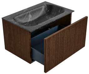 Mondiaz Kurve-dlux 70cm badmeubel walnut met 1 lade en wastafel big small midden 1 kraangat lava