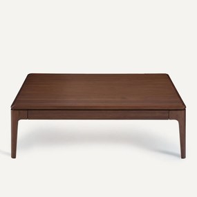 Vierkante salontafel, massief notenhout en fineer, 2 lades, SANARA